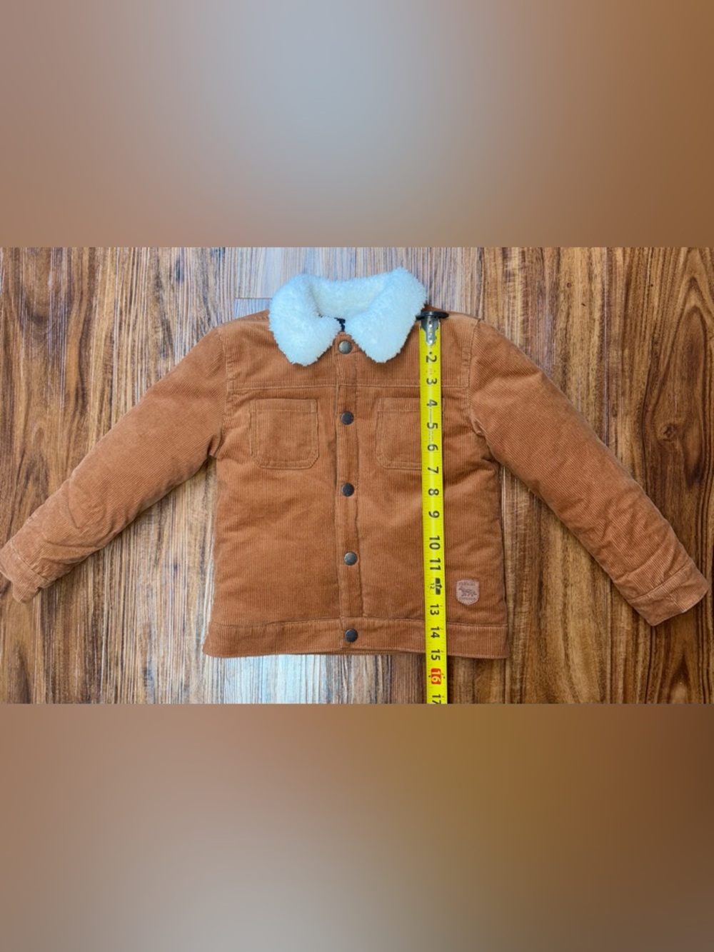 Little Me Tan Corduroy Jacket with White Sherpa Collar